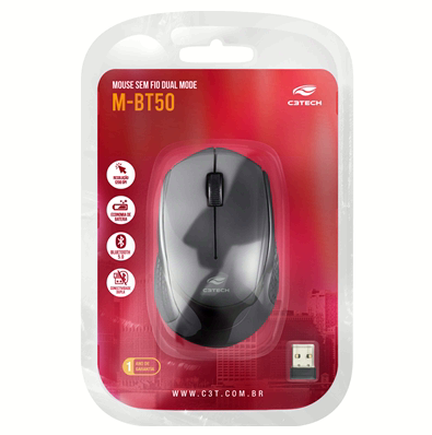 MOUSE USB SEM FIO DUAL MODE BT+RC/NANO M-BT50BK C3TECH