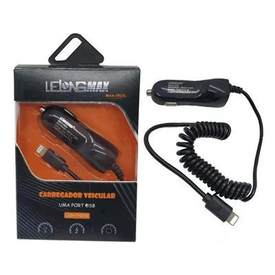 CARREGADOR IPHONE VEICULAR COM 1 PORTA USB MAX-0502L LELONG MAX