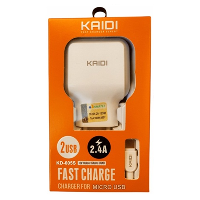 CARREGADOR V8 2.4A 2 USB KD-605S KAIDI