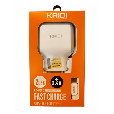 CARREGADOR TIPO-C 2 USB 2.4A KD-605C KAIDI