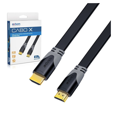 CABO HDMI 5M CBX-H2B50SM 4K 2.0 FLAT ACHATADO EXBOM