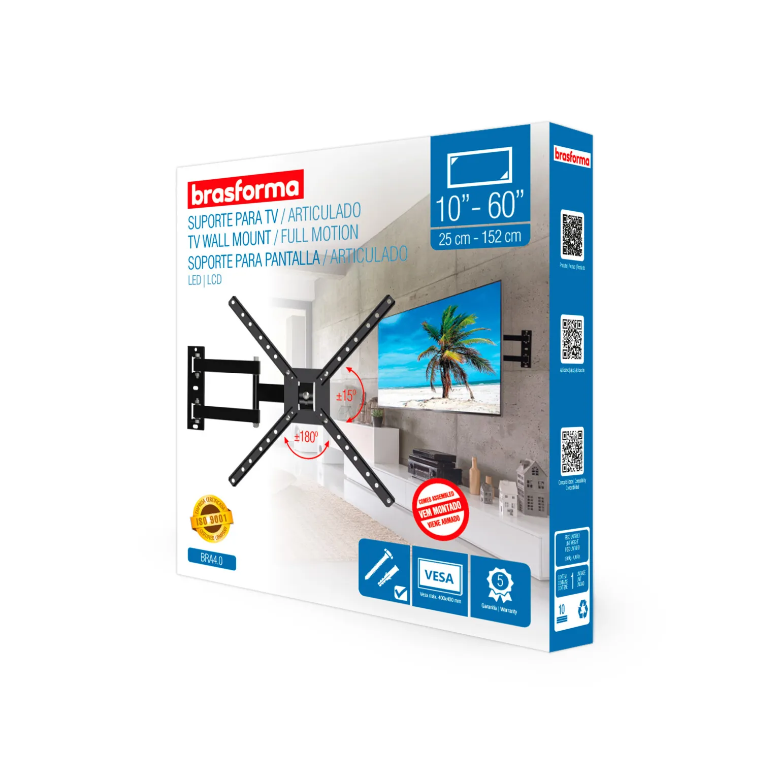 SUPORTE UNIV. TRI-ARTICULADO P/ TV LED 10” A 60” BRA4.0 BRASFORMA