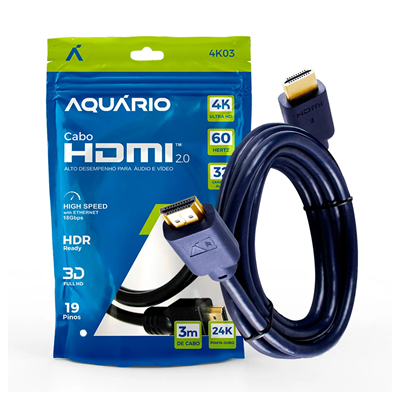 CABO HDMI 3M 2.0 4K 3D 19 PINOS 4K03 AQUARIO