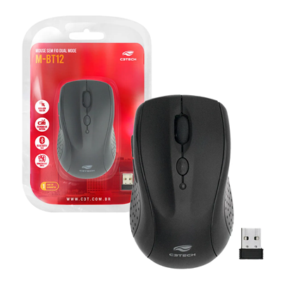MOUSE SEM FIO DUAL MODE BT+RC/NANO M-BT12BK C3TECH