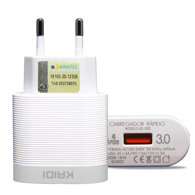 FONTE 1 USB 3.0A 18W TURBO QC3.0 KD-550 KAIDI