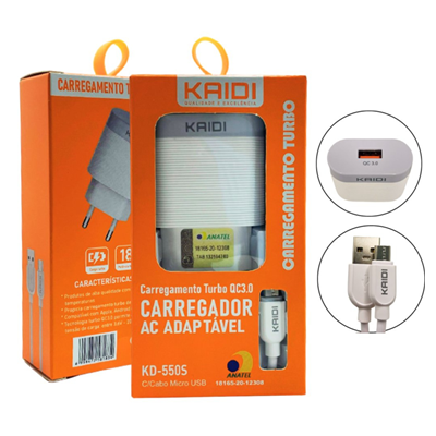 CARREGADOR V8 3A 18W TURBO QC3.0 KD-550S KAIDI