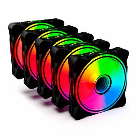 KIT FAN GAMER ONE POWER RADIANT X5 COM 5 FANS RGB PRETO FN-702 ONEPOWER