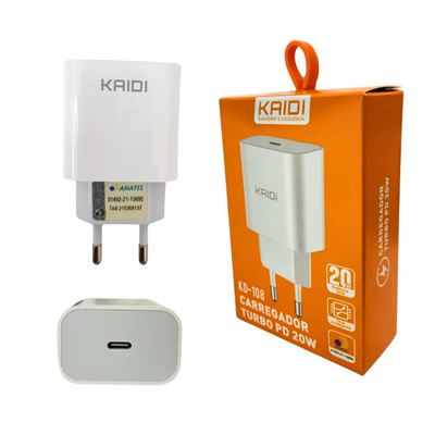 FONTE TIPO-C 20W TURBO PD KD-108 BRANCO KAIDI