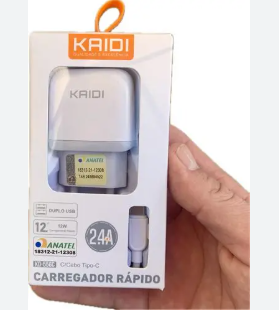 CARREGADOR RÁPIDO TIPO C KD 556C KAIDI USB DUPLO 12W 2.4A