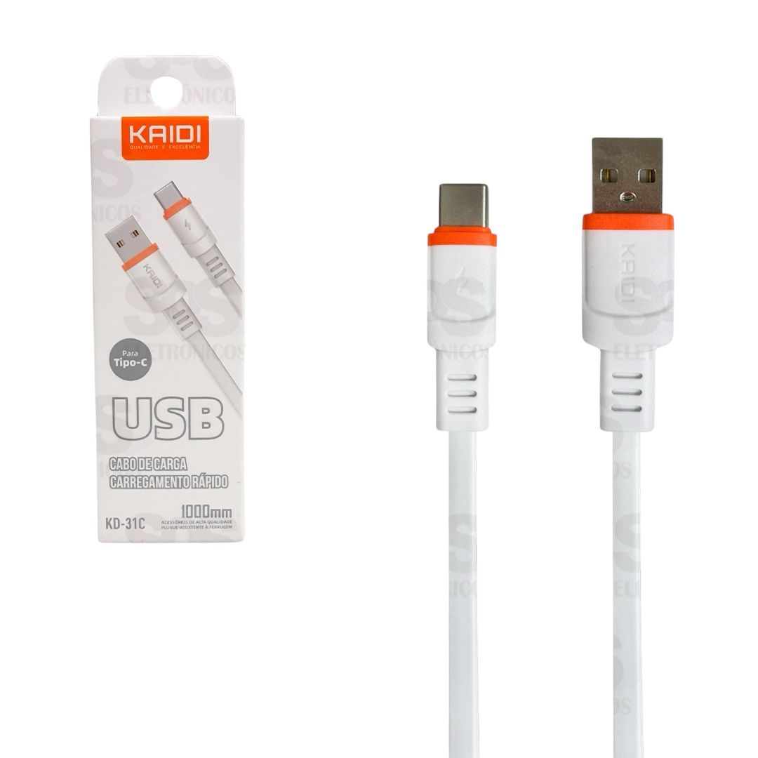 CABO USB TIPO-C 1M 3A KD-31C BRANCO KAIDI
