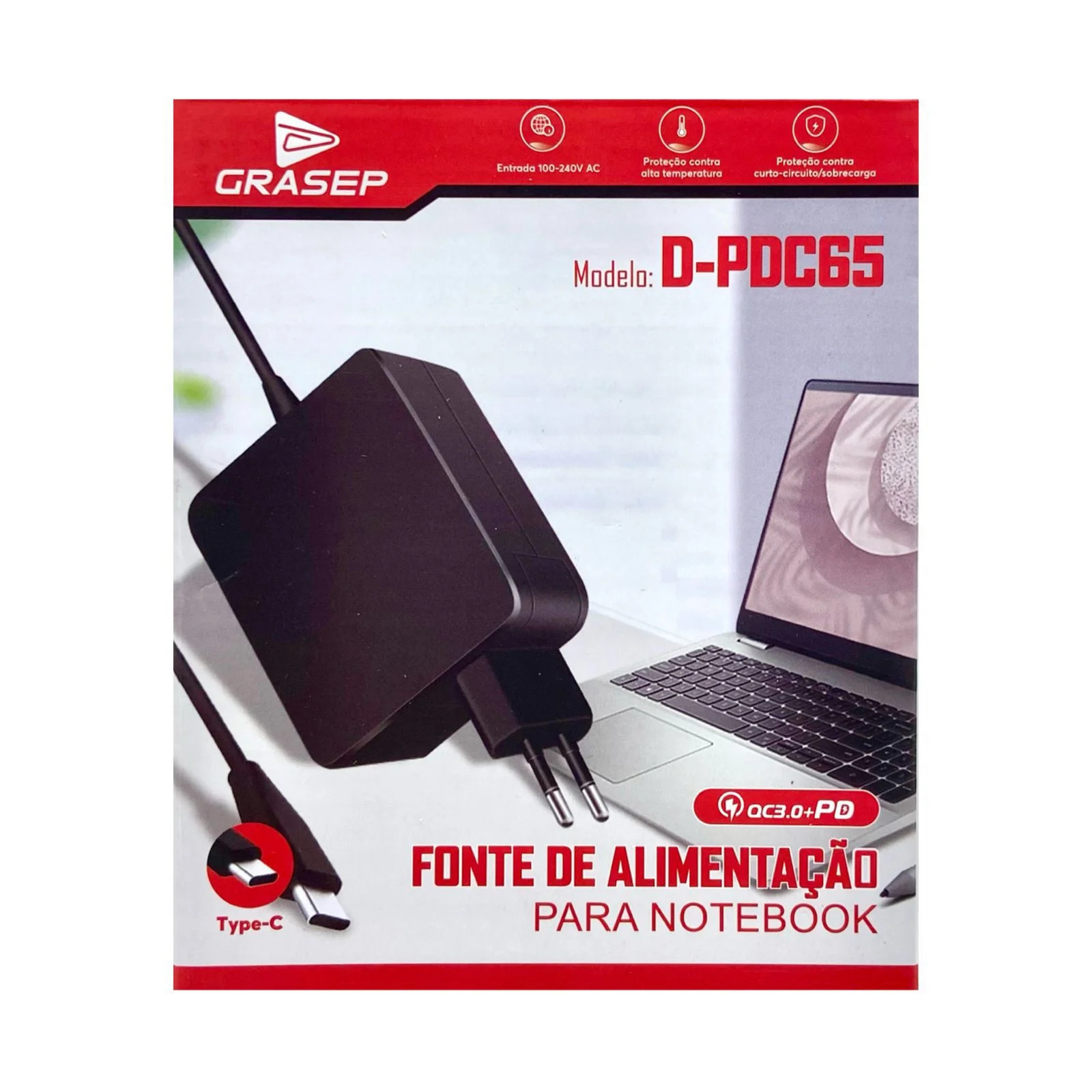 FONTE NOT TIPO C UNIVERSAL D-PDC65 65W 3.25A GRASEP