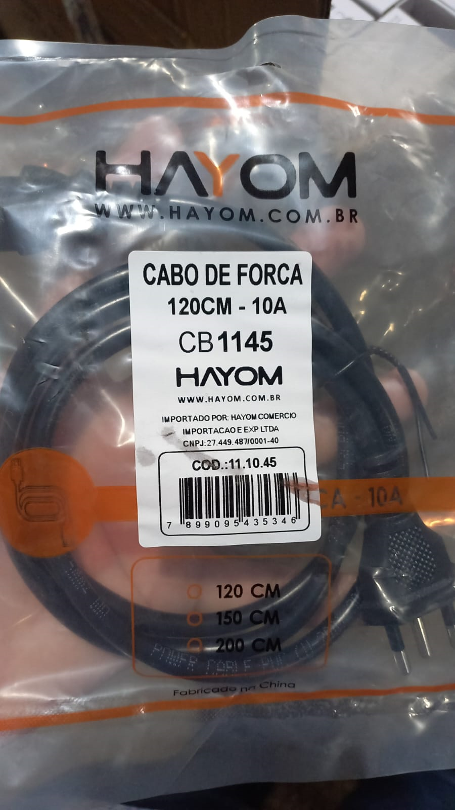 CABO DE FORCA 10A 120CM – CB1147 HAYOM