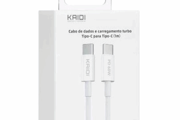 CABO TIPO-C X TIPO-C 1M KD-02C BRANCO KAIDI - Imagem 1