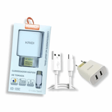 CARREGADOR TIPO-C 2.4A 2 USB KD-109C KAIDI