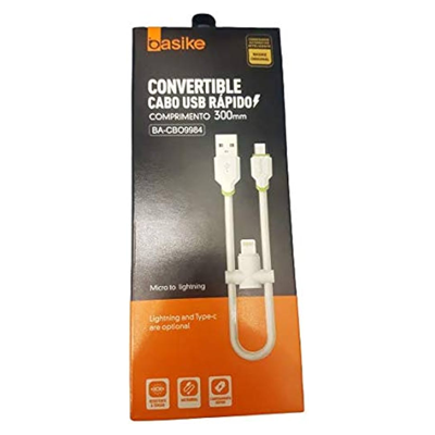 CABO USB 2 EM 1 V8/IPHONE 30CM BA-CBO9984 BASIKE #