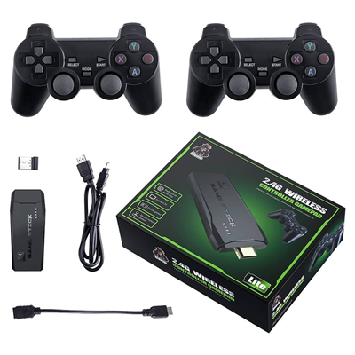 VIDEOGAME STICK LITE 4K PRETO C/10000 JOGOS + 2 CONTROLES S/ FIO #