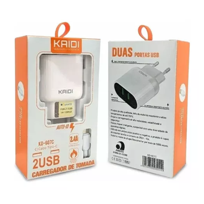 CARREGADOR TIPO-C 2 USB 2.4A KD-607C KAIDI #