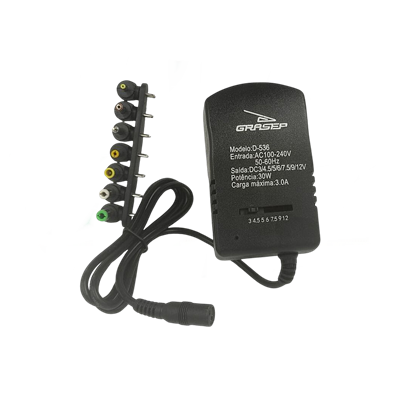FONTE UNIVERSAL 30W 3A 3V-12V D-536 GRASEP 7 PLUGUES