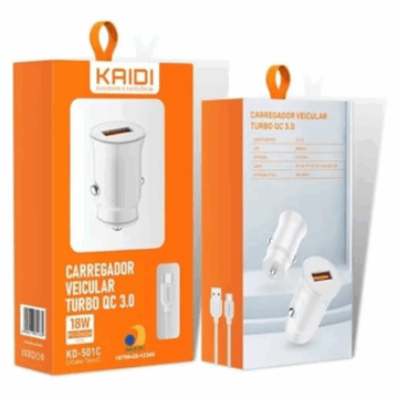 CARREGADOR TIPO-C VEICULAR TURBO QC 3.0 18W KD-501C KAIDI
