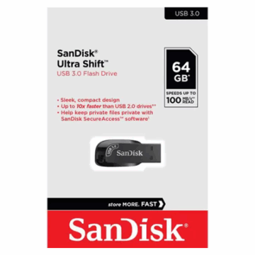 PEN DRIVE 64GB SANDISK Z410 ULTRA SHIFT USB 3.0 PRETO SDCZ410-064G-G46 #