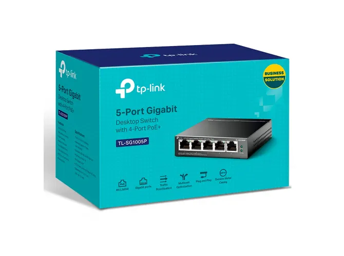 SWITCH DE MESA GB DE 5PORTAS COM 4 PORTAS poE+tp-linkTL-SG1005P #
