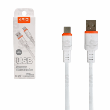 CABO USB TIPO-C 1M 3A KD-31C BRANCO KAIDI
