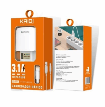 CARREGADOR IPHONE 3.1A 15.5W TRIPLO USB KD-557A KAIDI