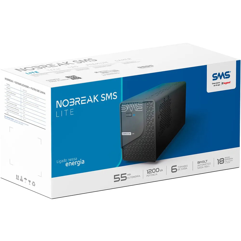 NOBREAK 1200VA 6 TOMADAS LITE BIVOLT 115V 29205 SMS
