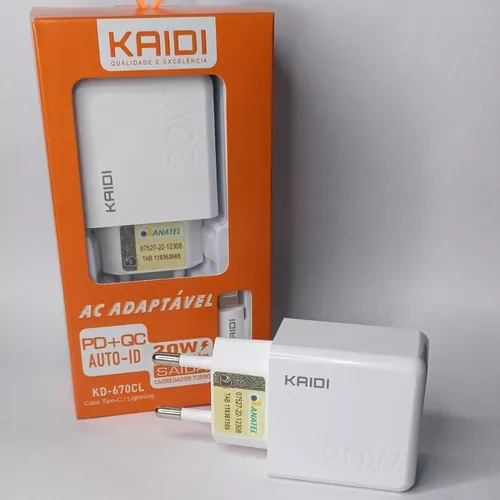 CARREGADOR IPHONE 20W USB KD-670A KAIDI