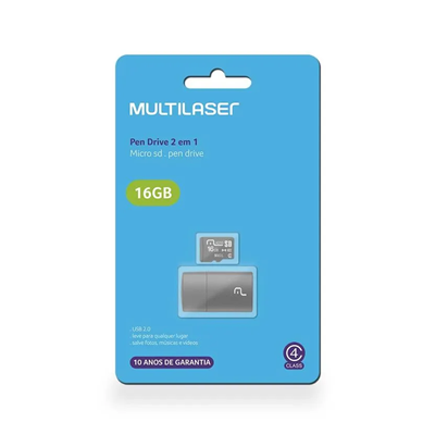 CARTAO MEMORIA 16GB MULTILASER MC172 2 EM 1 COM LEITOR #