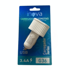 FONTE VEICULAR 2 USB 3.4A TURBO G36 INOVA